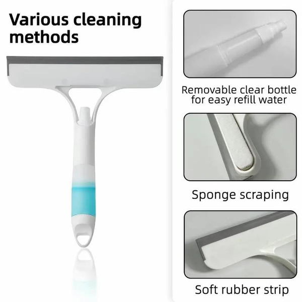3 in 1 Window Cleaning Scraper, Squeegee and Scrubber with Spray, Multifunctional Household Cleaning Tool, Car Windshield Cleaner,Lightweight Silicone Microfiber Wipe